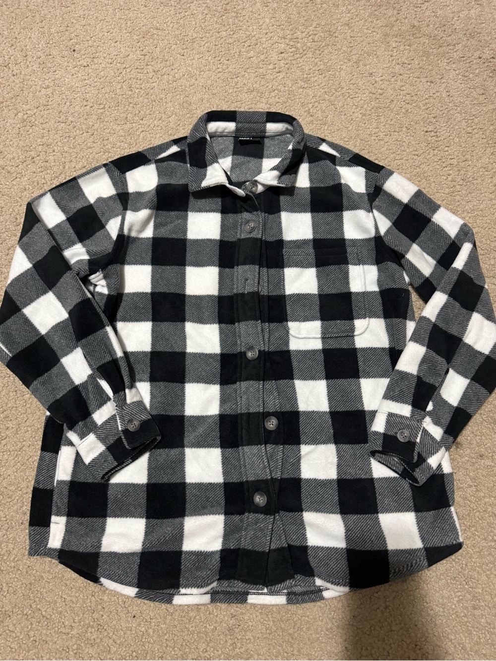 Women's Black & White Buffalo Plaid Button-Up Shirt